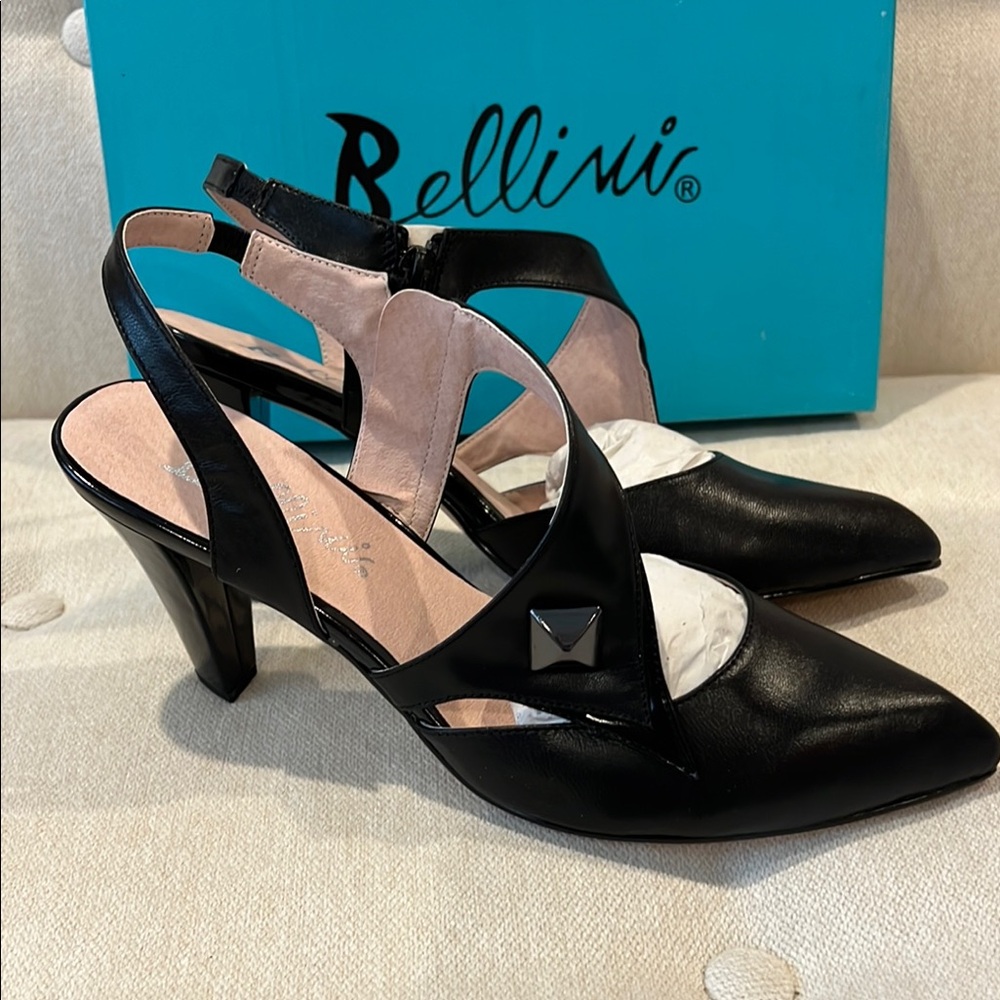 Bellini Black Patent Leather Slingback Heels